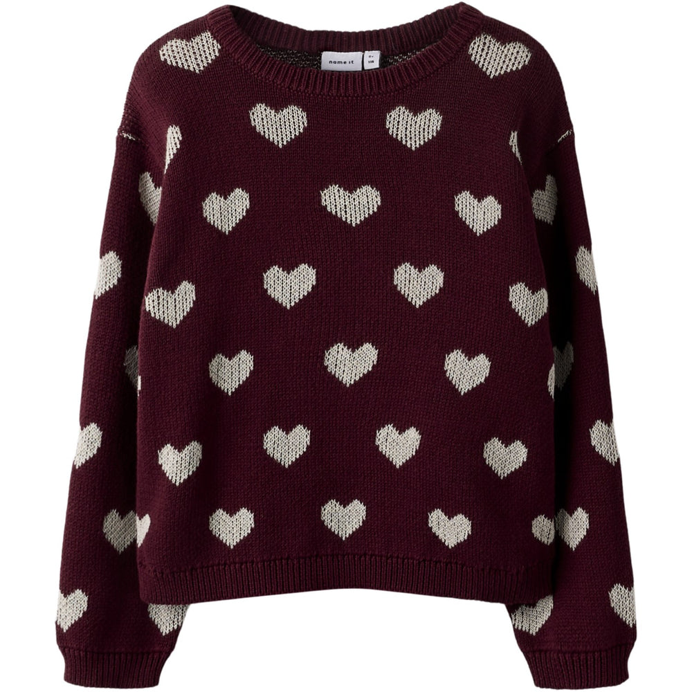 Køb Name It Burgundy Peyote Heart Nmfoana Ls Strik