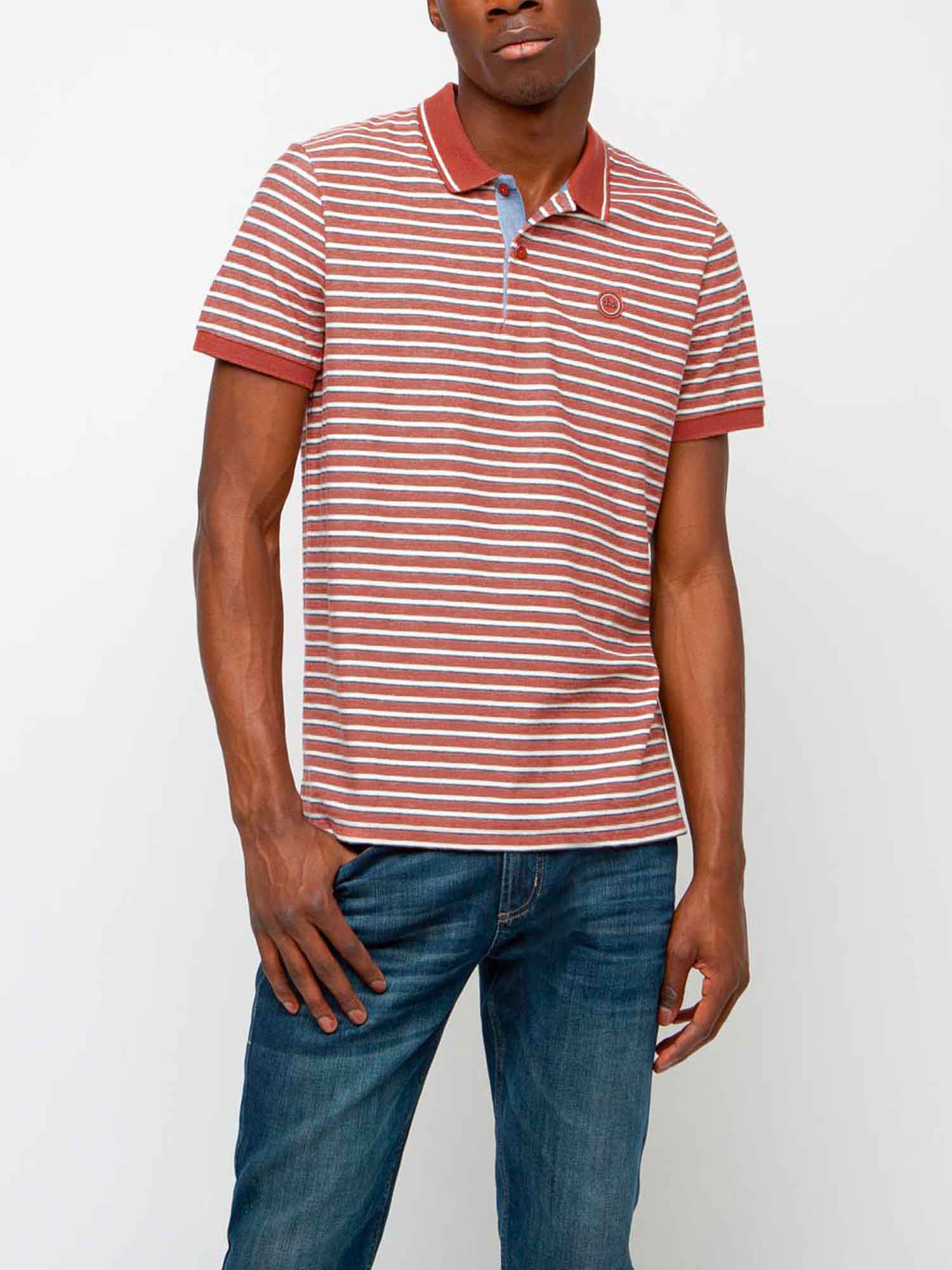 Polo Homme A Rayures Coton Orange
