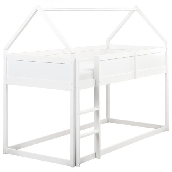Beliani Cama Mezzanine Infantil em Madeira de Pinho Branco e Mdf, Tamanho 90x200 cm com Estrado Ripado