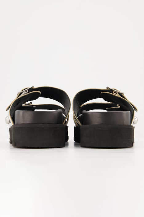 Leder-Pantolette, echtes Leder, goldene Nieten, Plateausohle