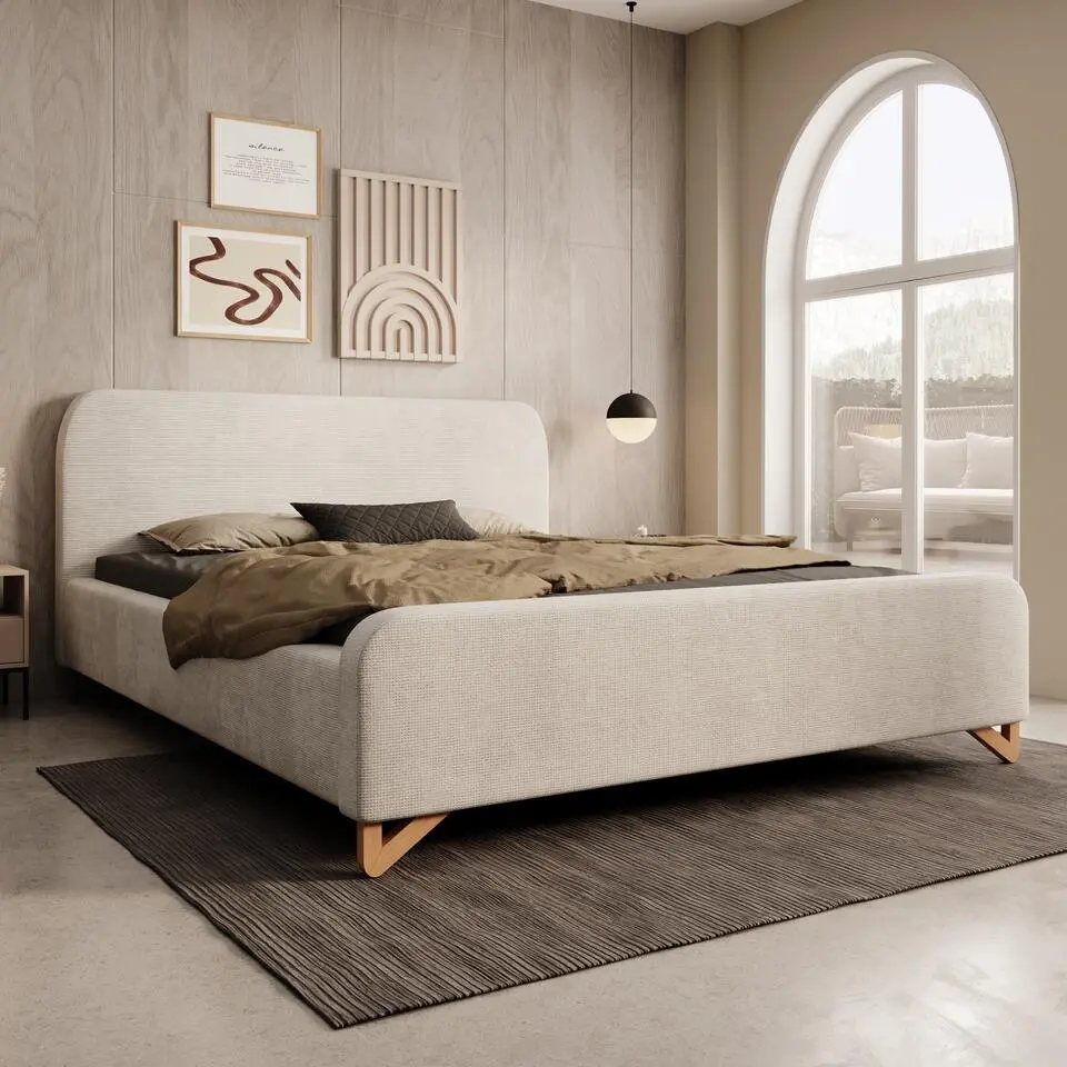 Meubella - Tweepersoonsbed Fortaleza - Beige stof - 160x200 cm