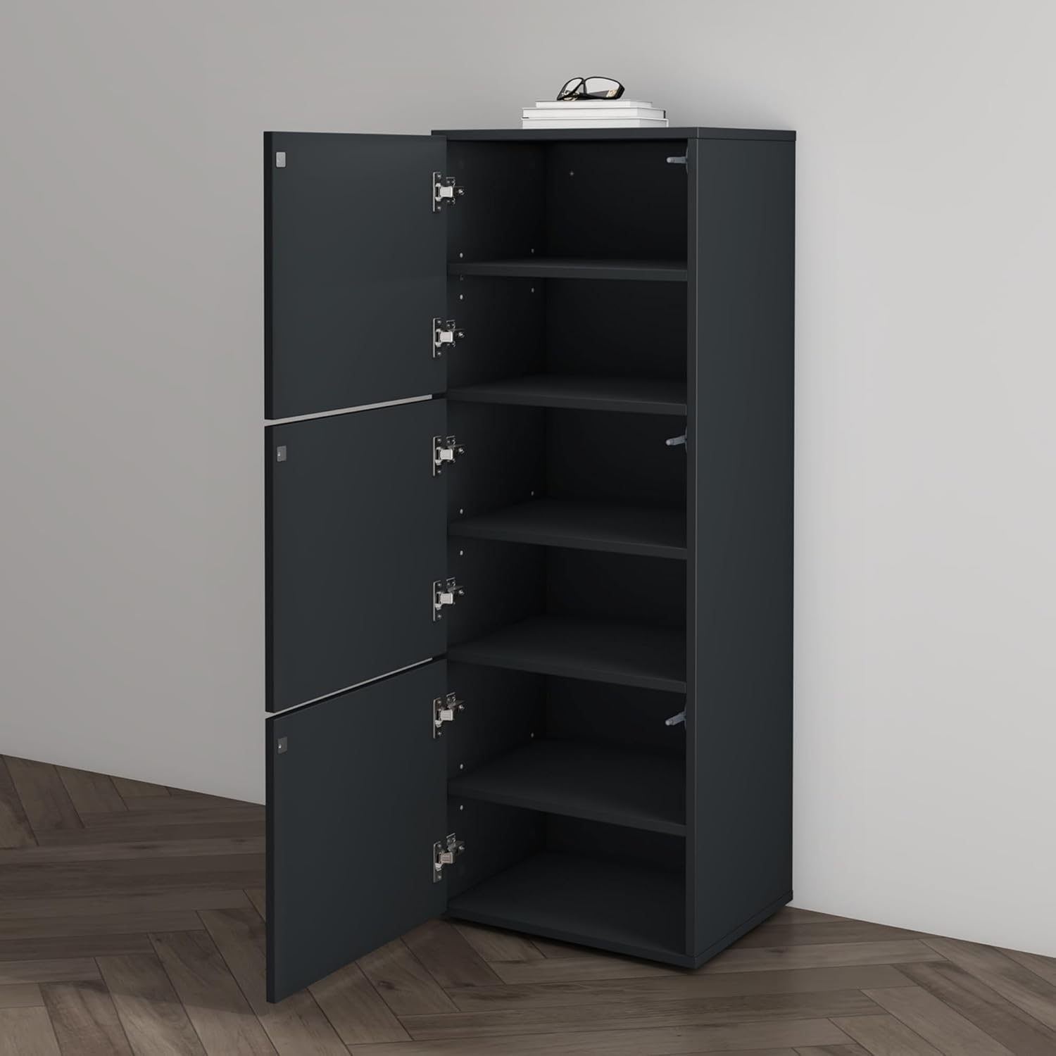 Mai & Mai Schuhschrank Schuhkommode mit 3 Schränken BTH: 45x36x120 cm Schuhregal Möbel in Anthrazit matt Schuhschrank02
