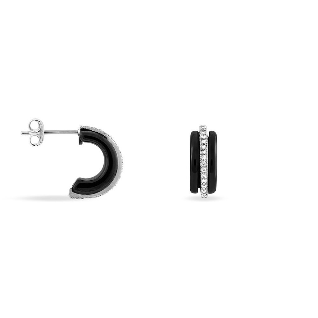 Créoles Noci Demi Cercle Argent Blanc Céramique Et Oxyde De Zirconium