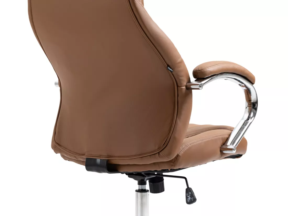 Chaise de bureau - Véritable cuir & Métal chromé - Marron clair - Wigan