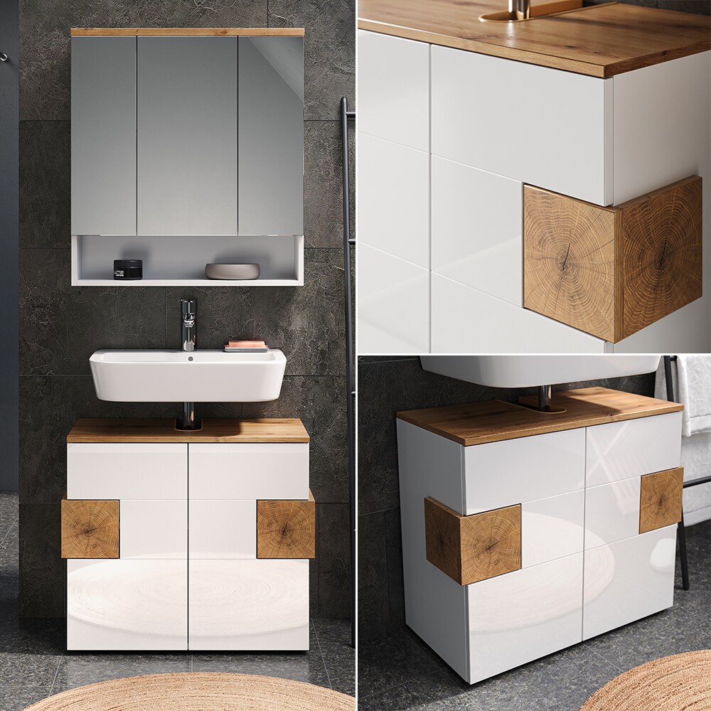 Vicco Badmöbel-Set Badezimmer-Möbel Bad-Schrank Eden Weiß Artisan modern Badezimmerschrank Waschbeckenunterschrank Spiegelschrank Schranktür Schrankfach