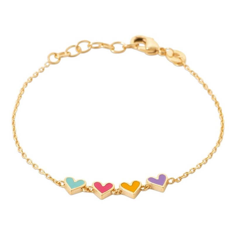 Bracelet suite de 4 coeurs émail coloré Plaqué or 750 3 microns
