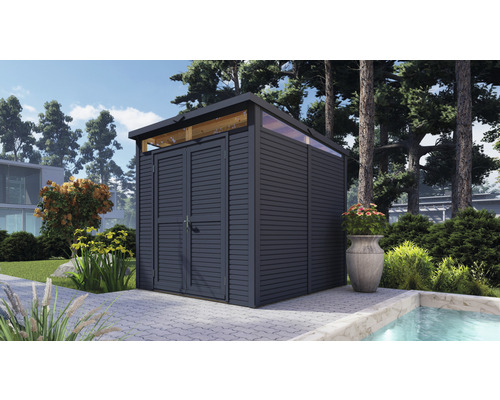Bertilo Woodline tuinhuis met lessenaarsdak en vloer, 226 x 240 cm, antraciet