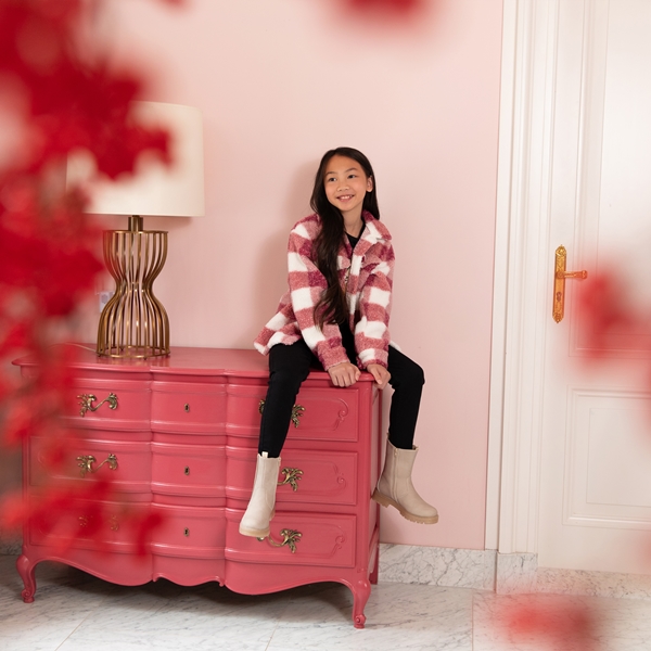 TwoDay geruit meisjes teddy shacket roze