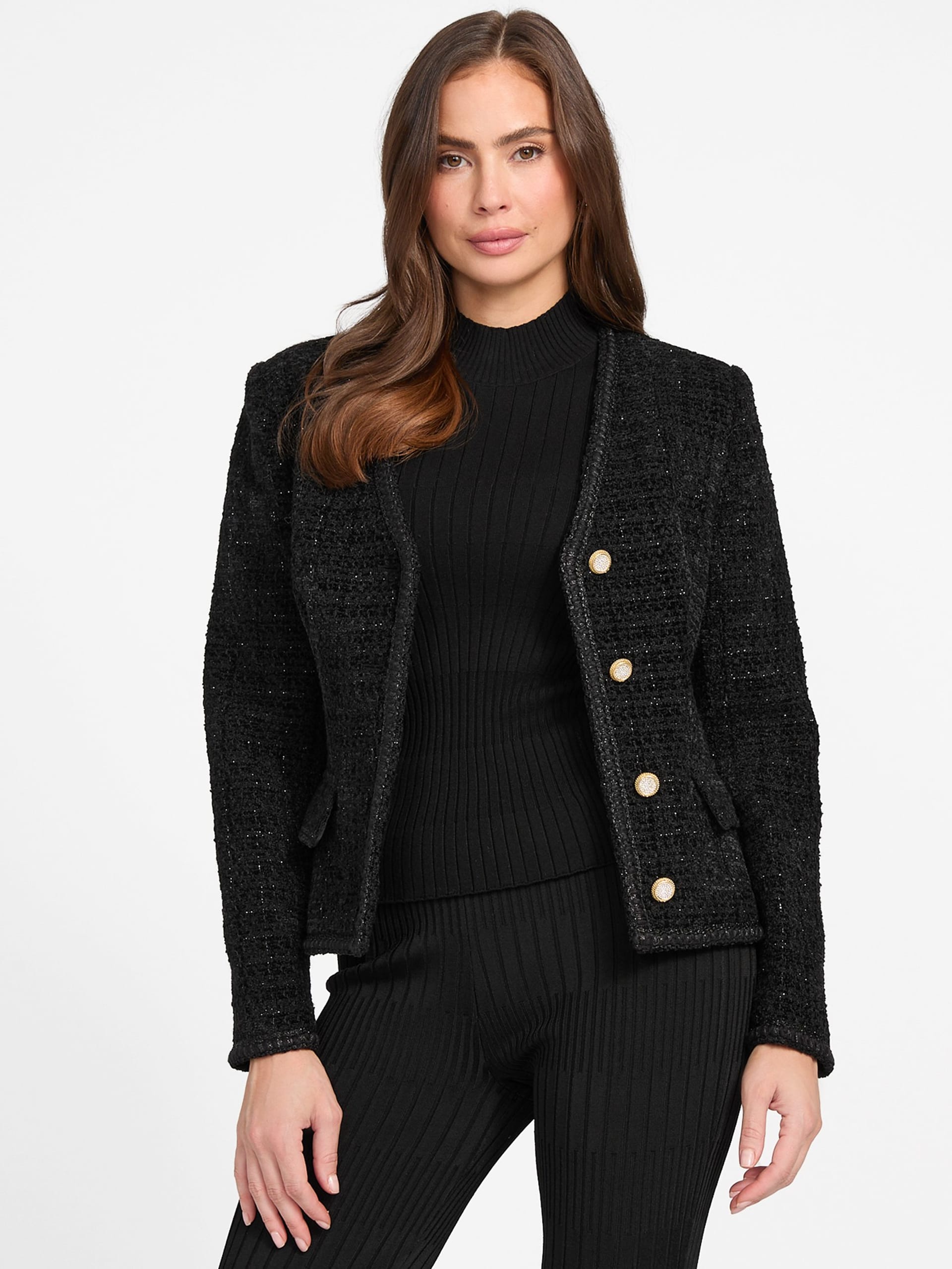 Blazer Eco Sue com cinto em bouclé