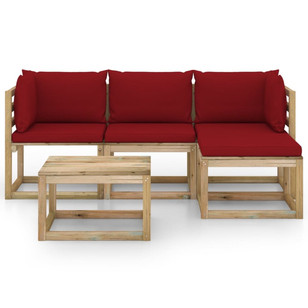 Salon de jardin meuble d'extérieur ensemble de mobilier 5 pièces avec coussins rouge bordeaux
