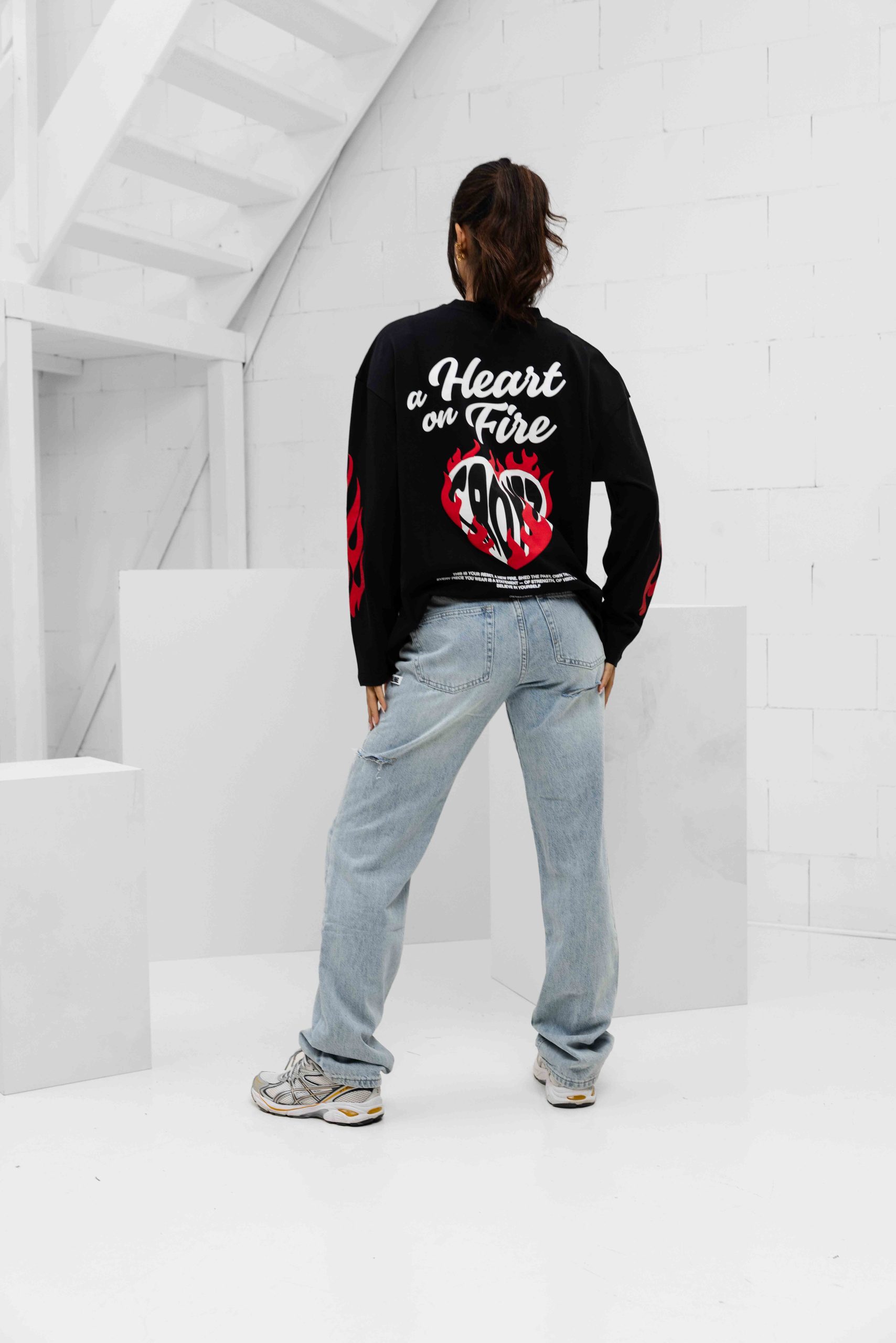 Croyez Heart On Fire Longsleeve T-Shirt Dames Zwart