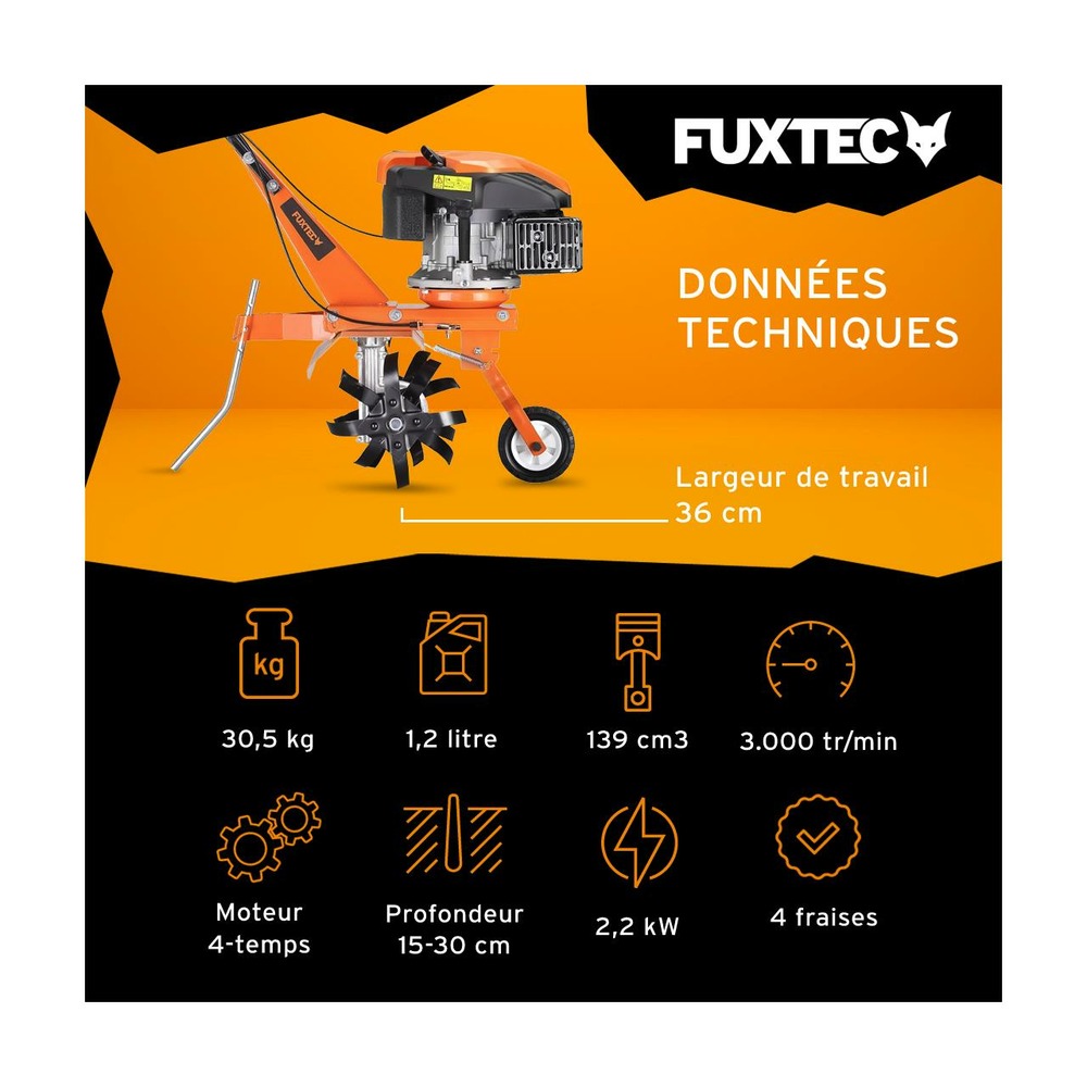 Motoculteur thermique - fx-af1139 - 139cm3 motobineuse largeur 36cm