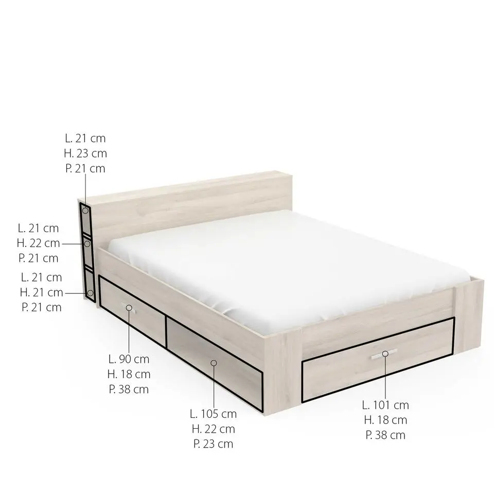 Bed Polly 160 x 200 cm-Kronberg eik