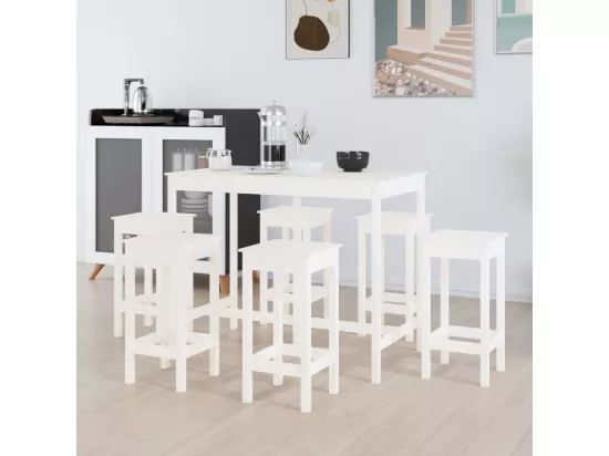 Ensemble de bar 7 pcs Blanc Bois de pin massif