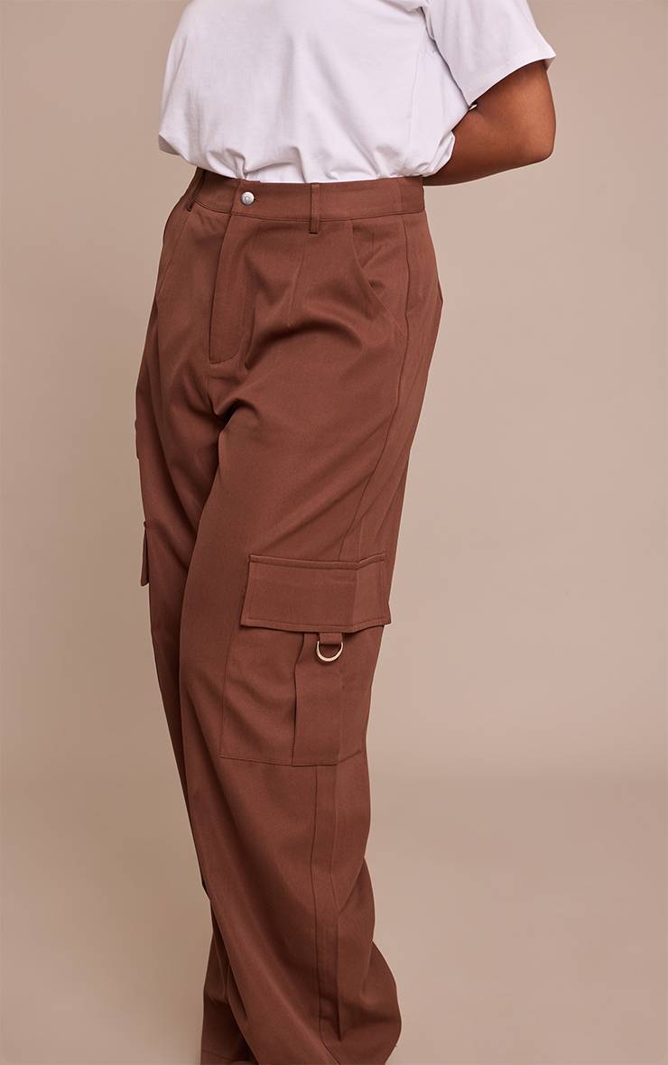 Light Brown Pantalon Cargo Taille Haute Jambes Larges Avec Boucles Shape