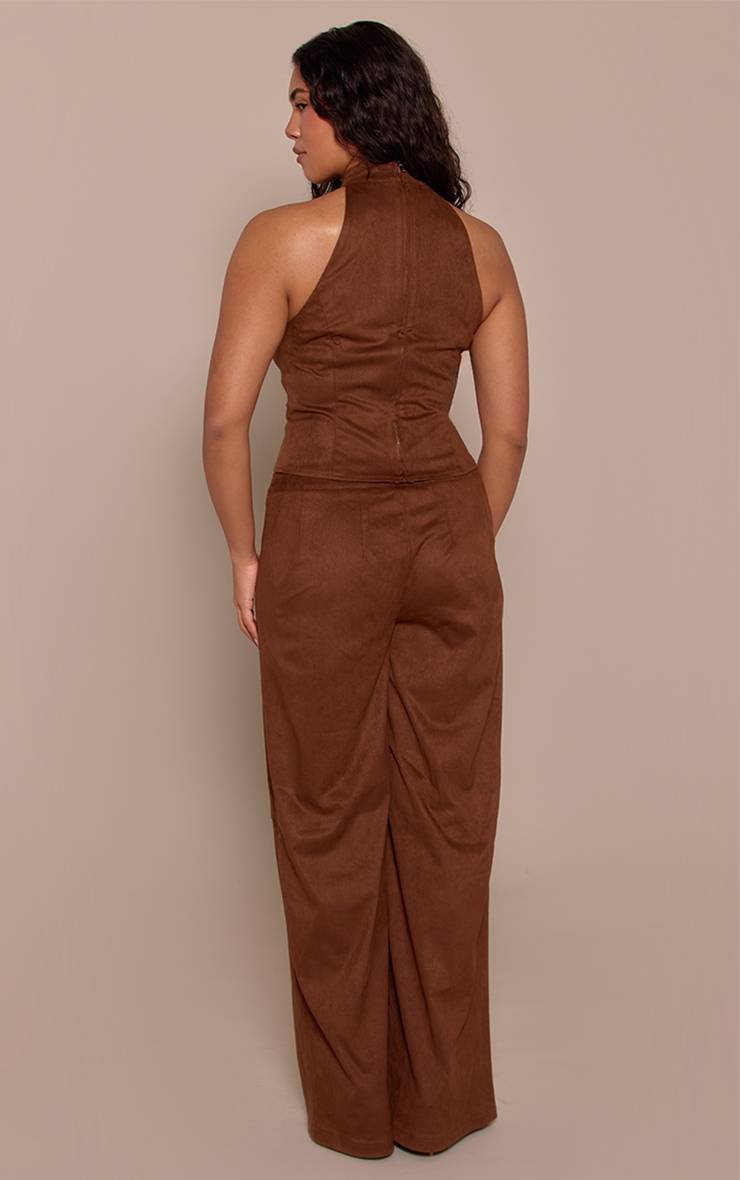 Marron Pantalon Large Shape En Synthétique Avec Couture Frontale