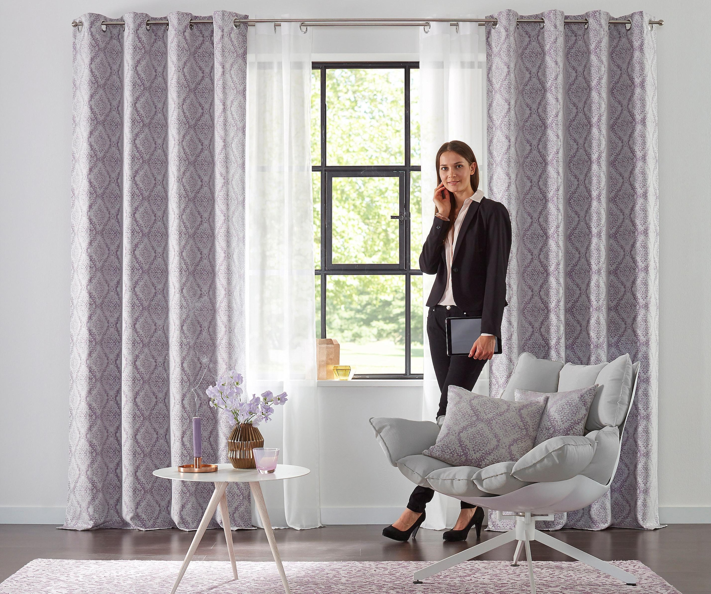 my home Gardine »Malin« Ösen 2 Stk. tlg. halbtransparent, Gardine, 2-er Set