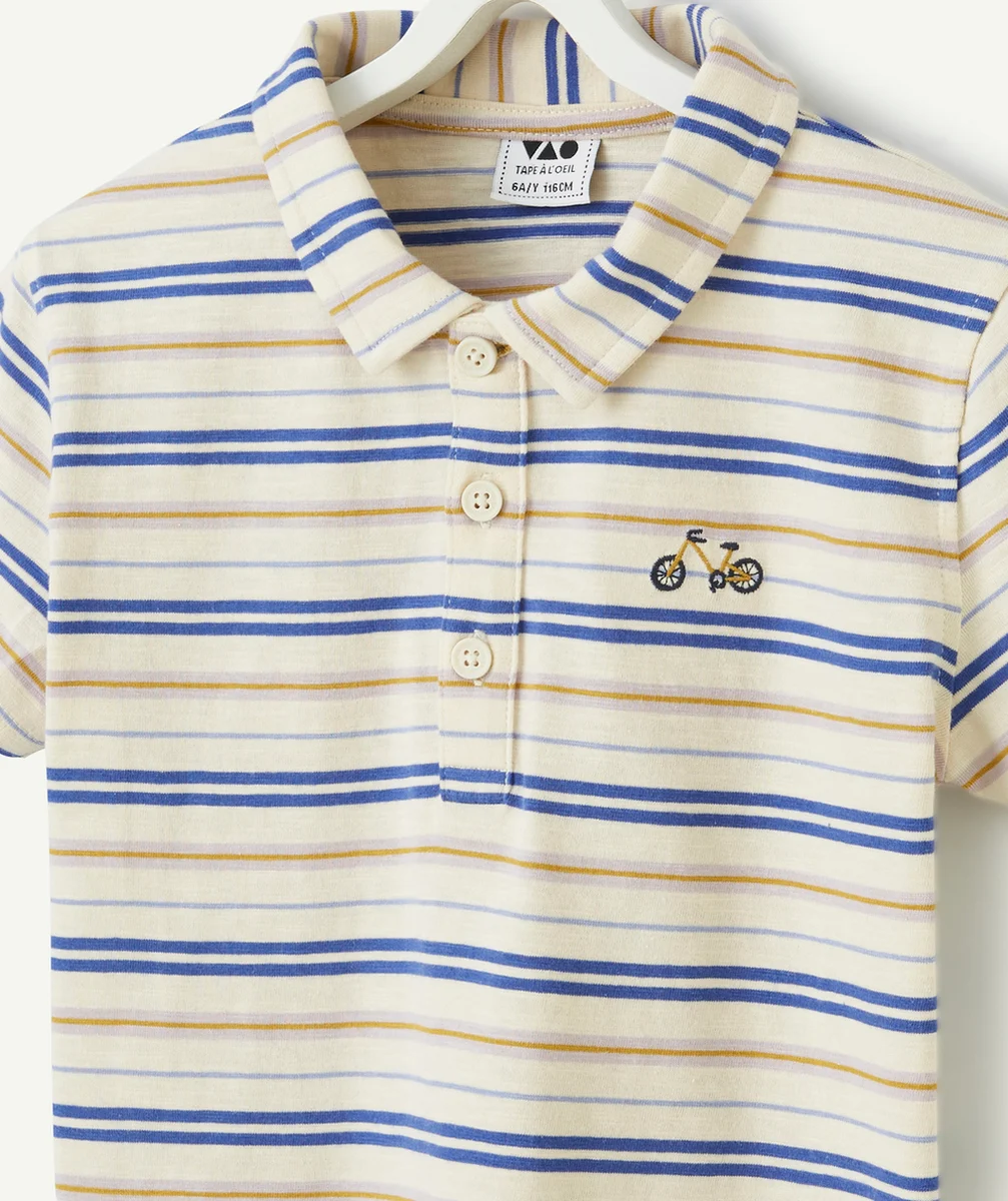 polo manches courtes garçon à rayures avec broderies vélo