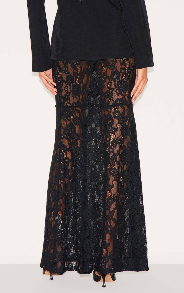Noir Jupe Longue Transparente En Dentelle Florale