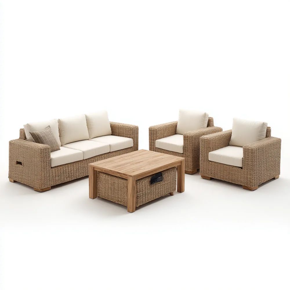 Garten-Sofaset Rattan 200x75x60 cm – Beige – Klassisches Design