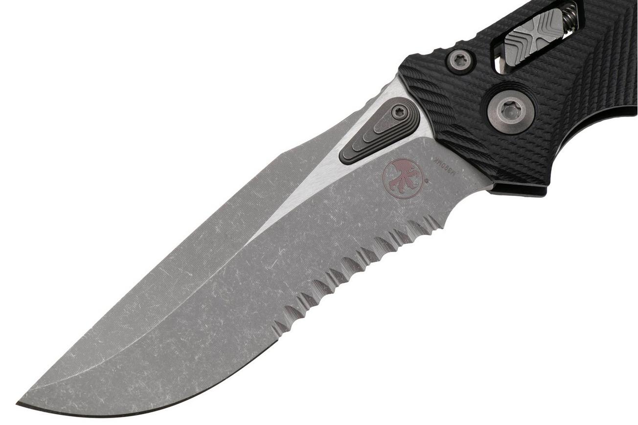Microtech Amphibian 137RL-11APFLGTBK, Apocalyptic Stonewashed M390MK, Fluted Black G10, partly serrated zakmes