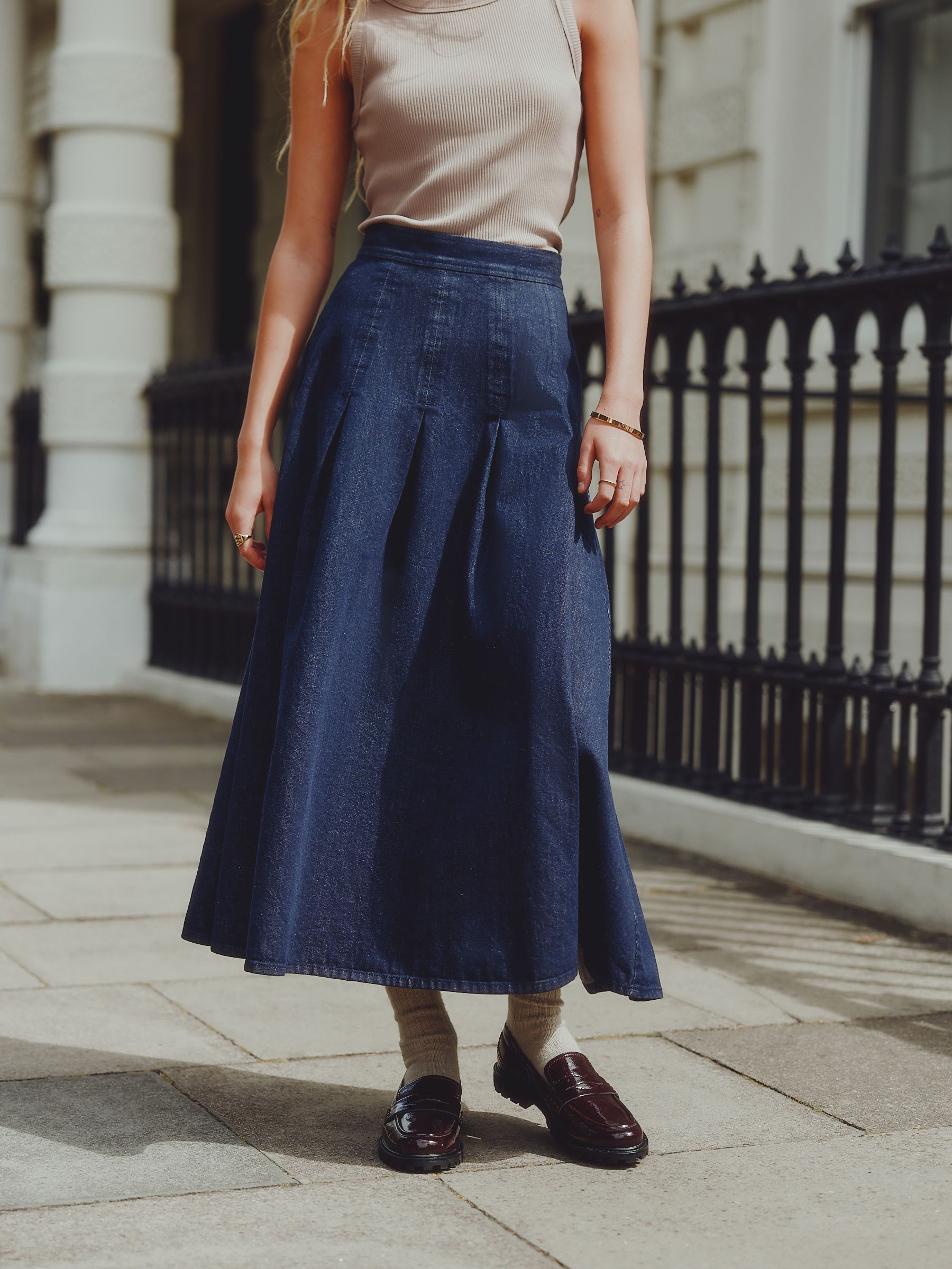 Wassing - Denim Full Seamed Midi Skirt