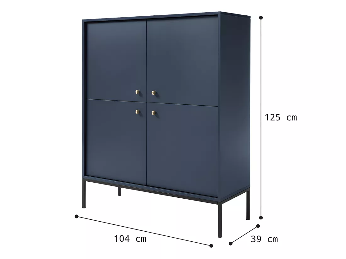Buffet haut - 4 portes - Bleu - BOGDAN