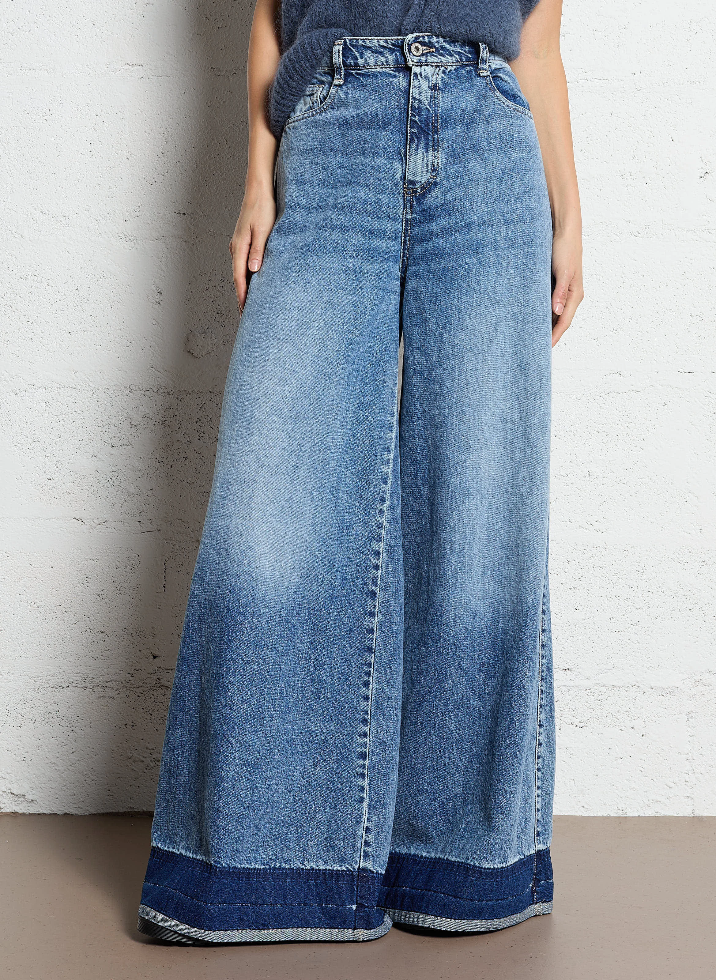Pantalon large en denim | Bleu