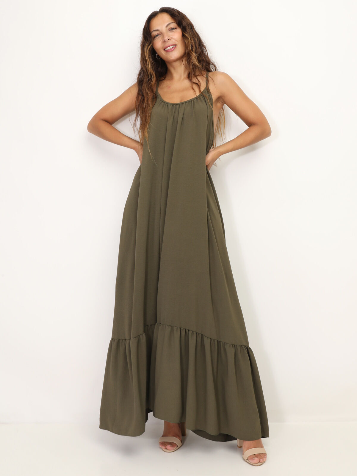 Robe fluide à bas évasé et volonté- Kaki