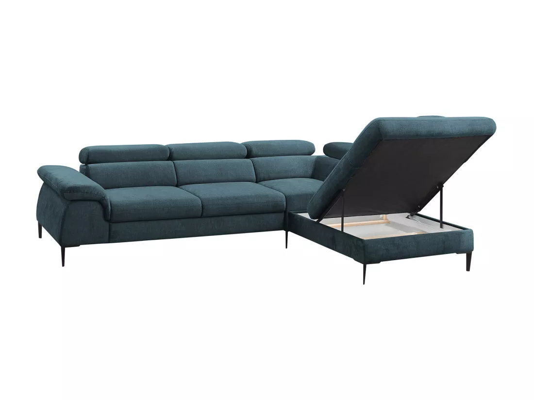 Grand canapé d'angle droit convertible en velours bleu nuit SEPINA de Pascal Morabito