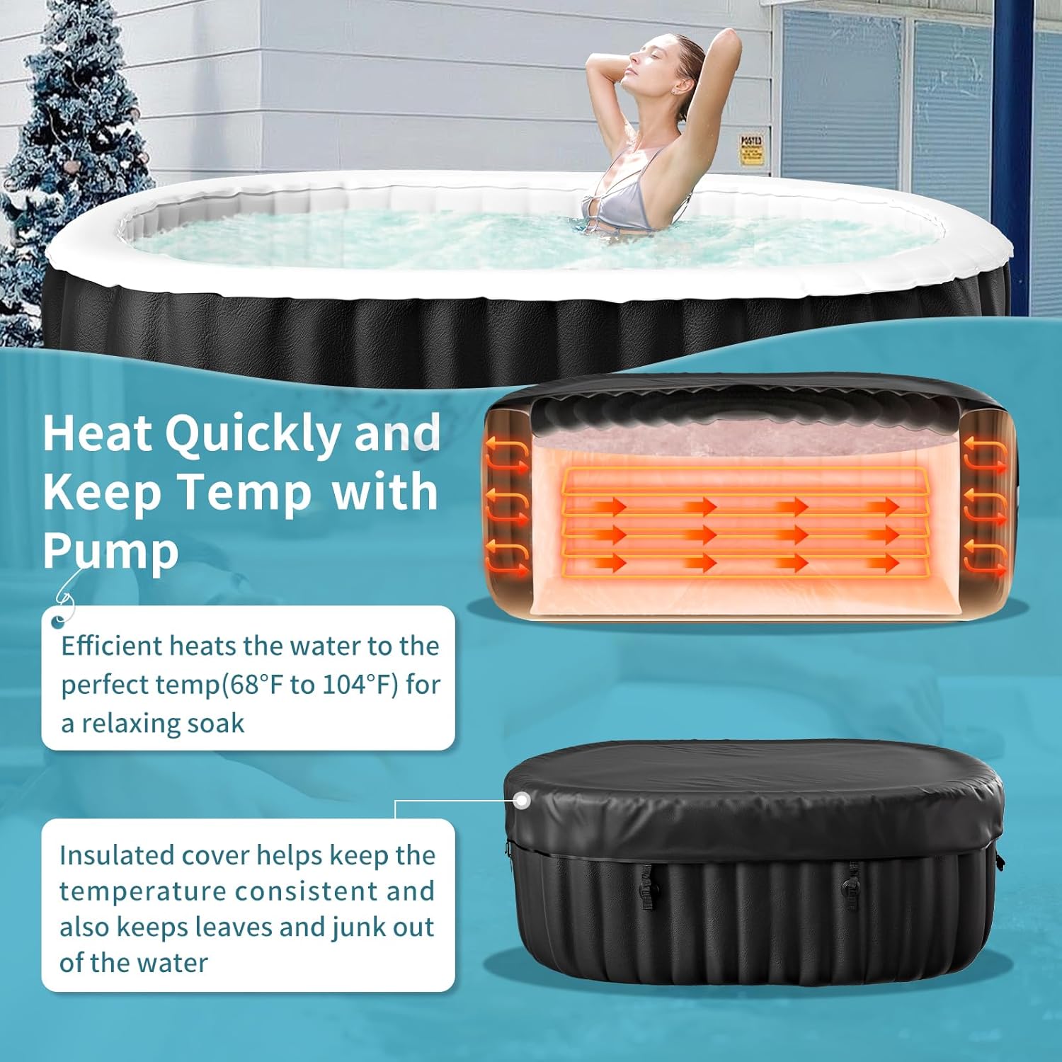 Hot Tub Aufblasbar für 2 Personen, 2400W In/Outdoor SPA Pool Winterfest Mit 100 LuftdüSen, Frostschutz, 550 Liter, Auslaufsichere, Energiesparend, Auto Aufblasen, Bubble Spa & Wellness Massage