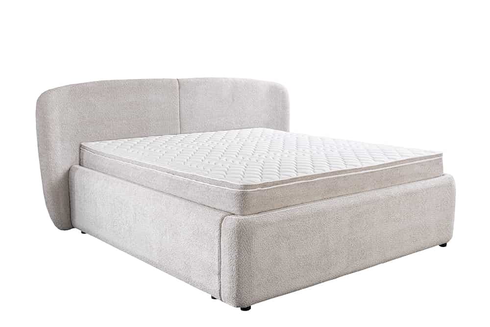 Modernes Boxbett ART DECO 180x200cm greige Bouclé mit Stauraum Matratze und Topper