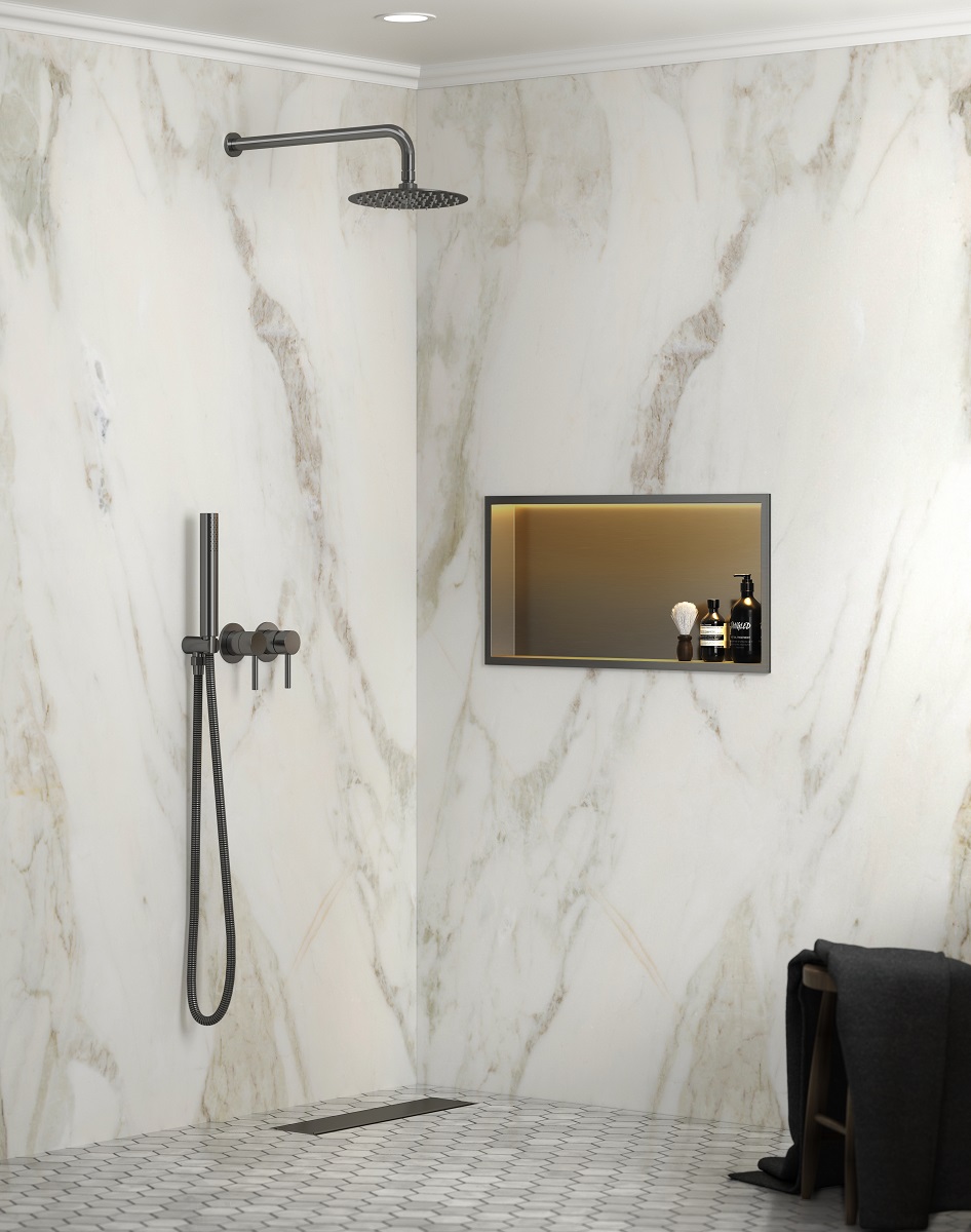 Saniclear Lucio inbouwnis met LED verlichting 60x30cm verouderd ijzer - gunmetal