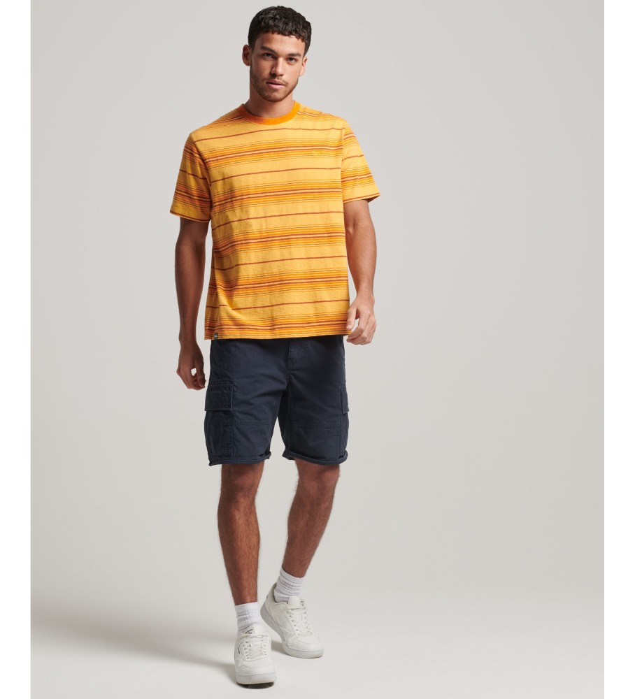 Camiseta listrada texturizada vintage Superdry em algodão orgânico, amarela