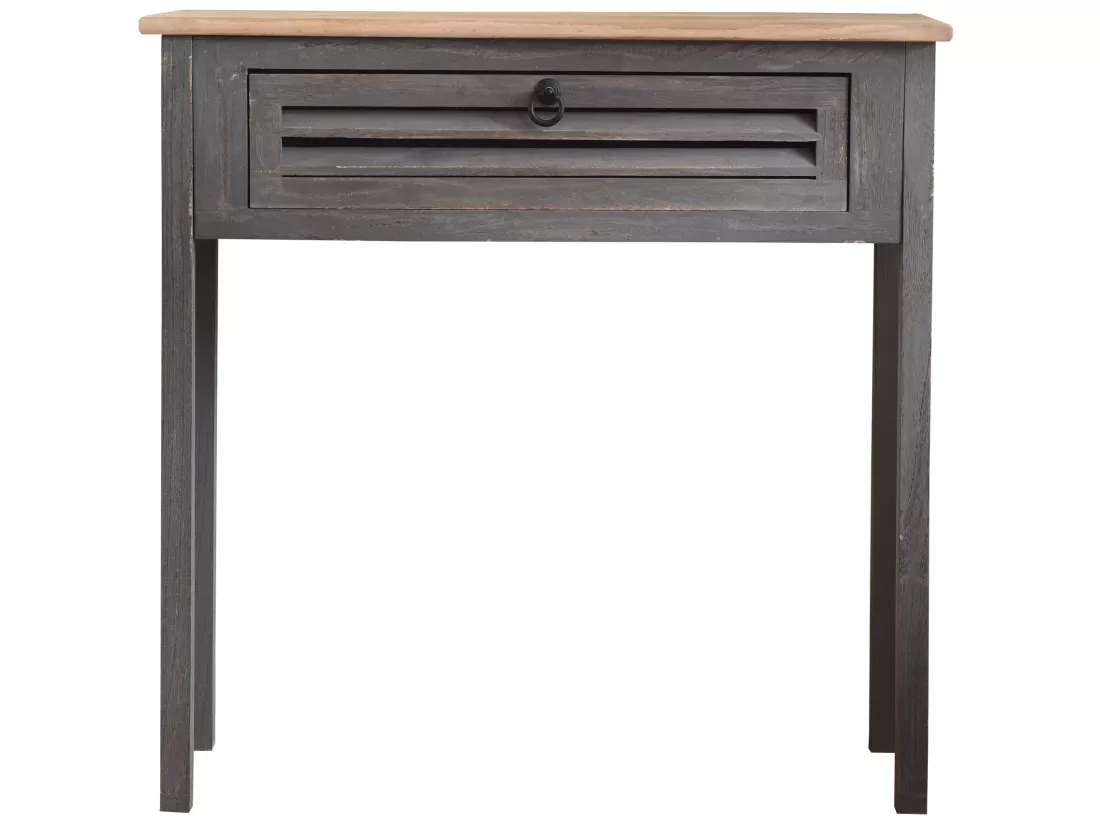 Table Bureau Console 1 Tiroir Bois Gris Shabby 75x75x30,5
