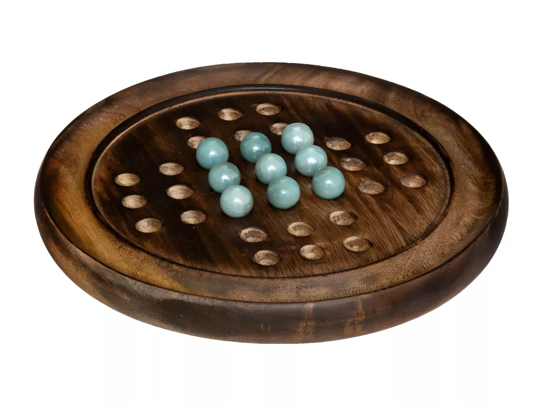 Objet déco Jeu de solitaire avec Support en Bois de Manguier et Billes en Verre