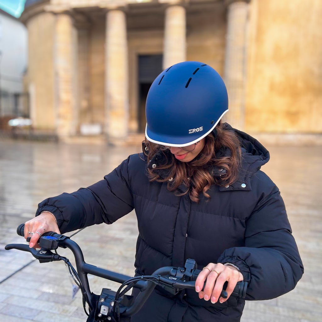 Casque Eroz Vintage Collection pour Trottinette Electrique et Vélo (Bleu\/Noir)