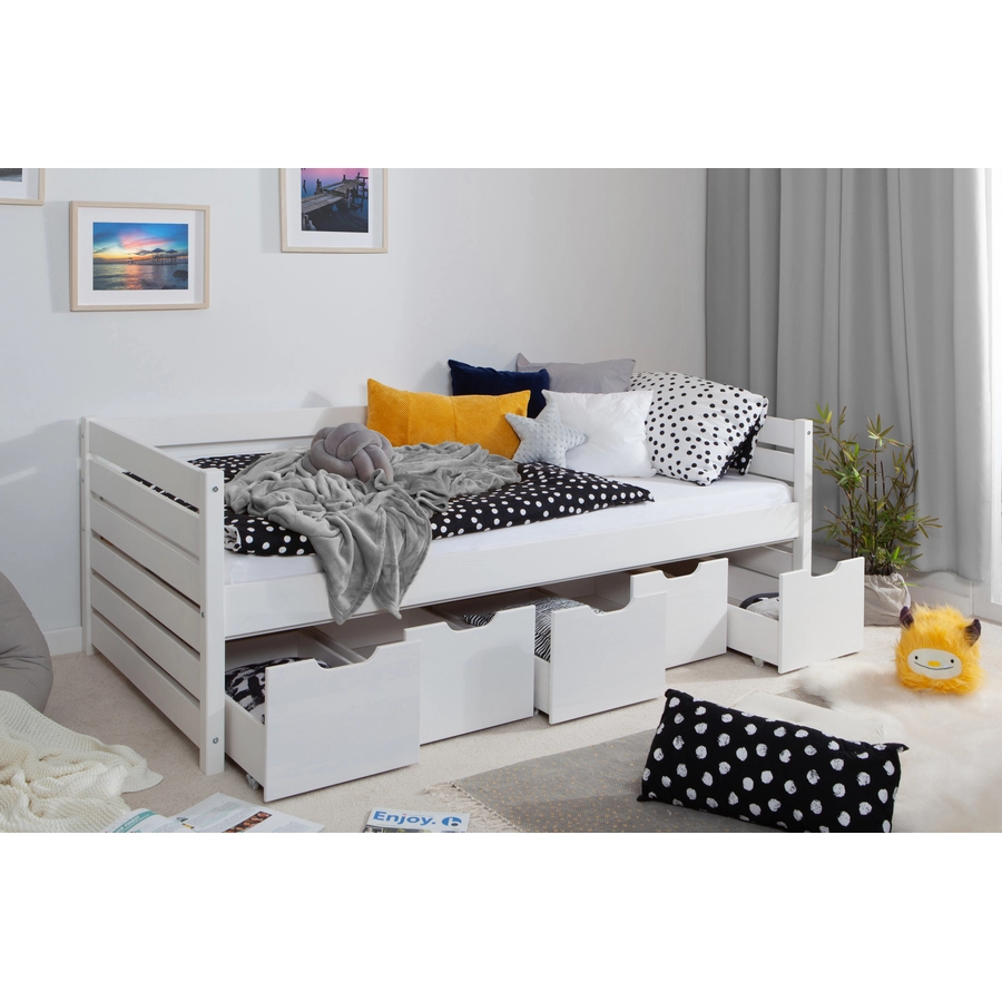 TICAA Sofabett Naomi inkl. 5x Schubkästen, 120x200, Weiß Weiß