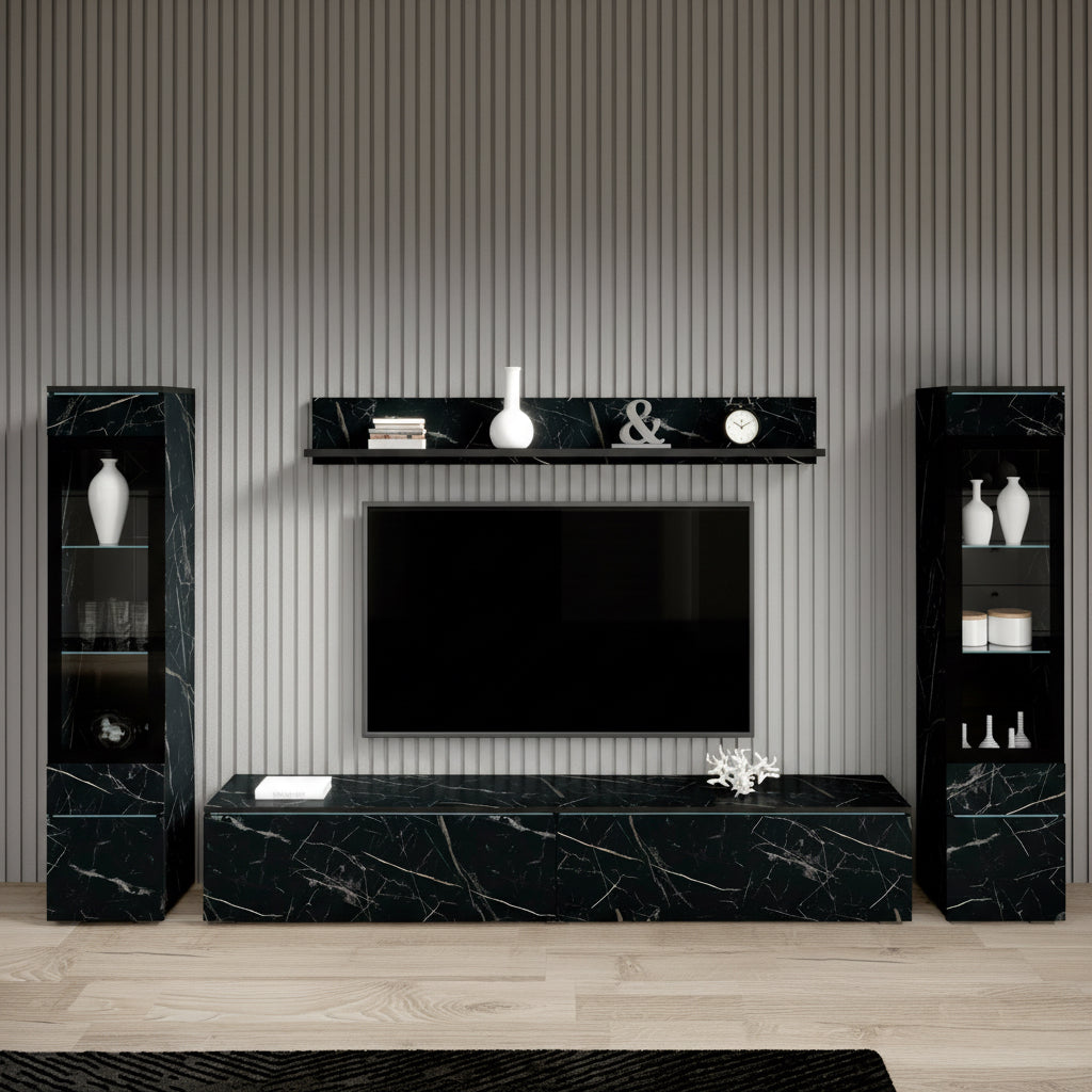 Variety - Wandmeubel - Zwart/marmerlook - 180x33x132 cm