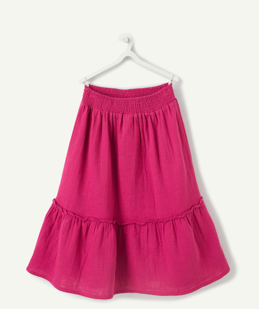 JUPE LONGUE À VOLANTS ROSE FUSHIA FILLE
