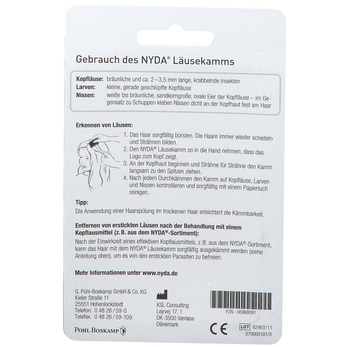 NYDA Läusekamm verblistert (Kunststoff)