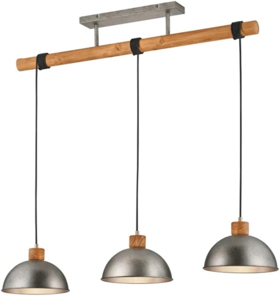 Trio Leuchten Pendelleuchte Delhi 303400367, Metall Nickel matt antik, Balken Holz, exkl. 3x E27