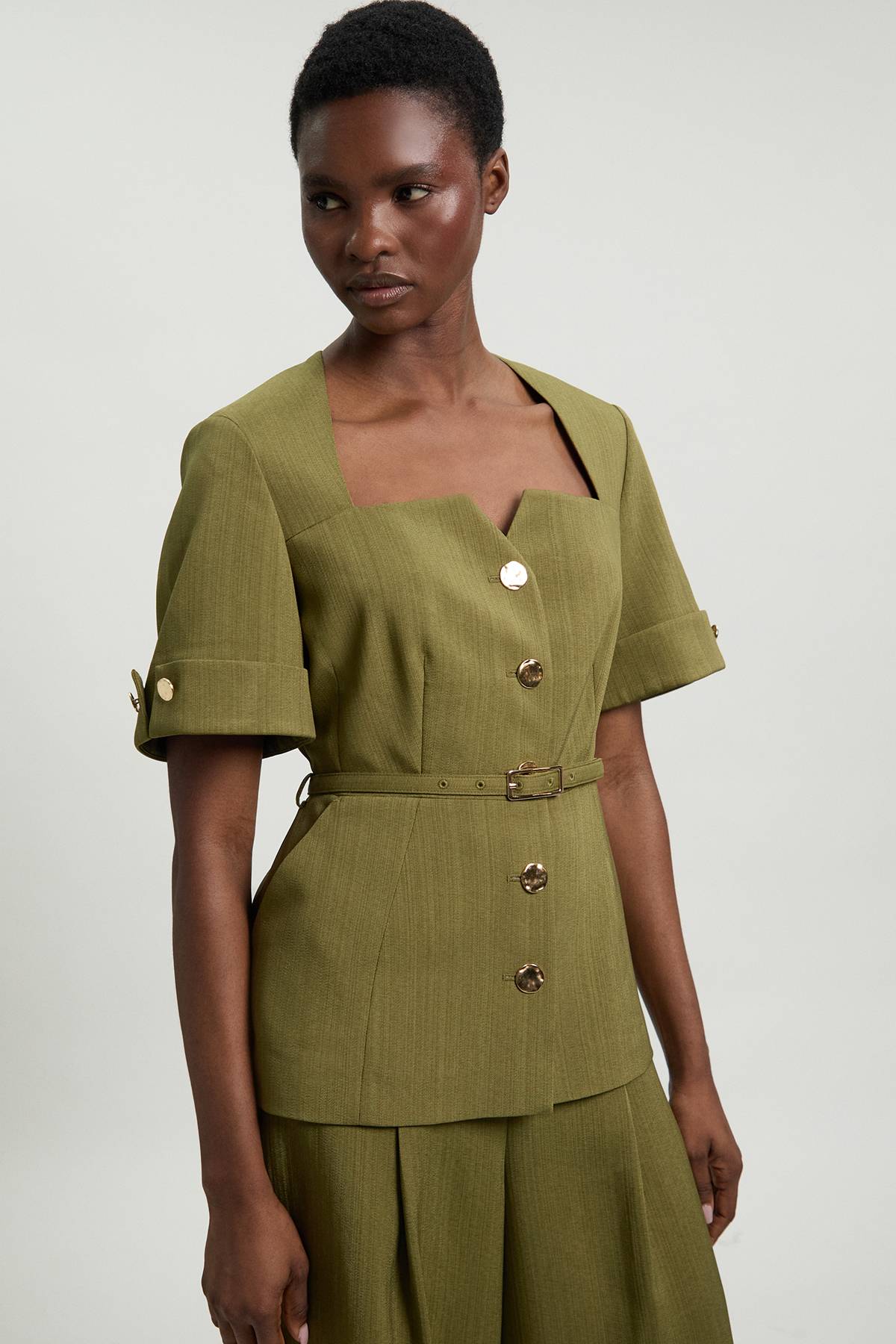 KarenMillen Veste Cintrée En Viscose À Encolure Carrée Et Manches Courtes Avec Ceinture