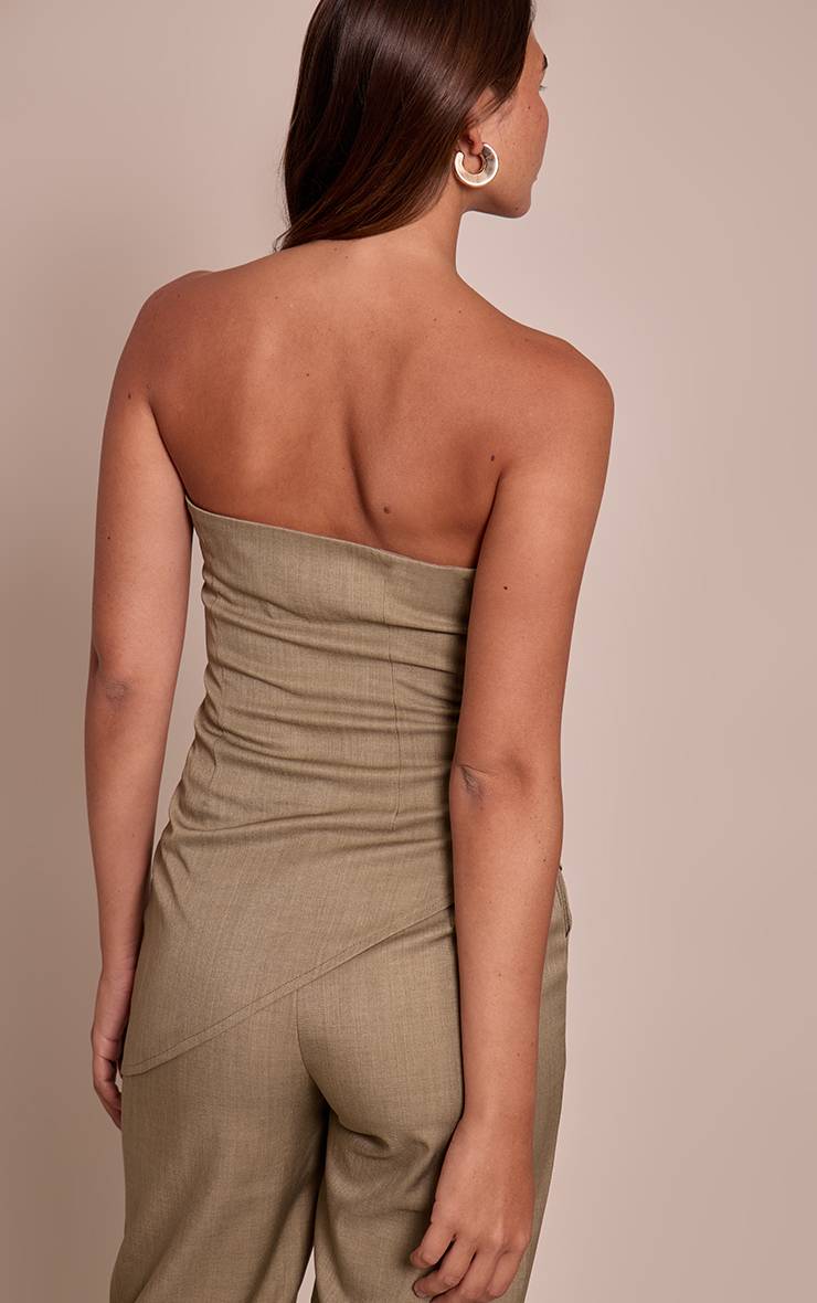 Sage Khaki Top Bandeau Ajusté En Tissu Tissé
