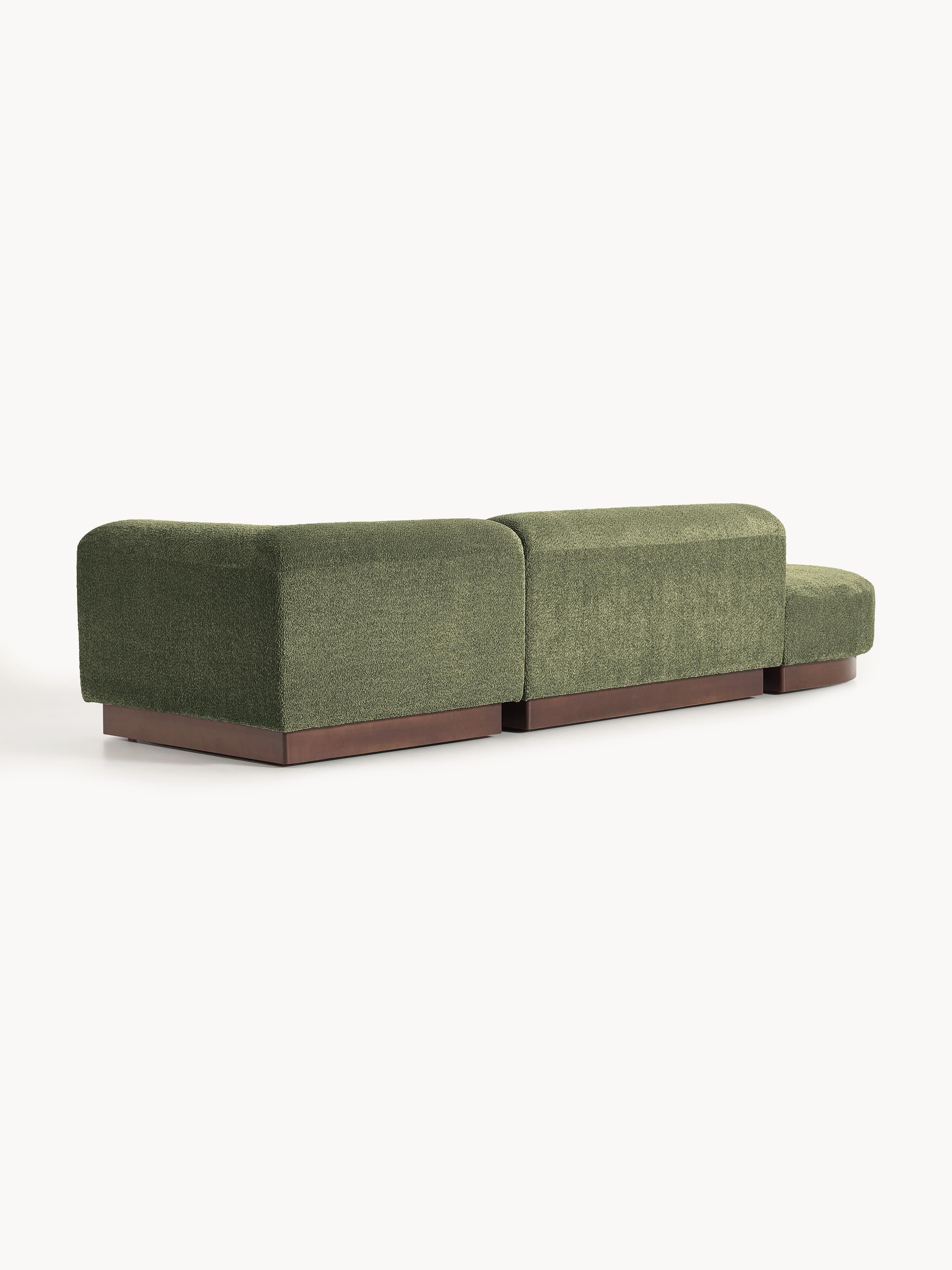 Modulaire chaise longue Natalie uit teddy-bouclé met poef (links/rechts)