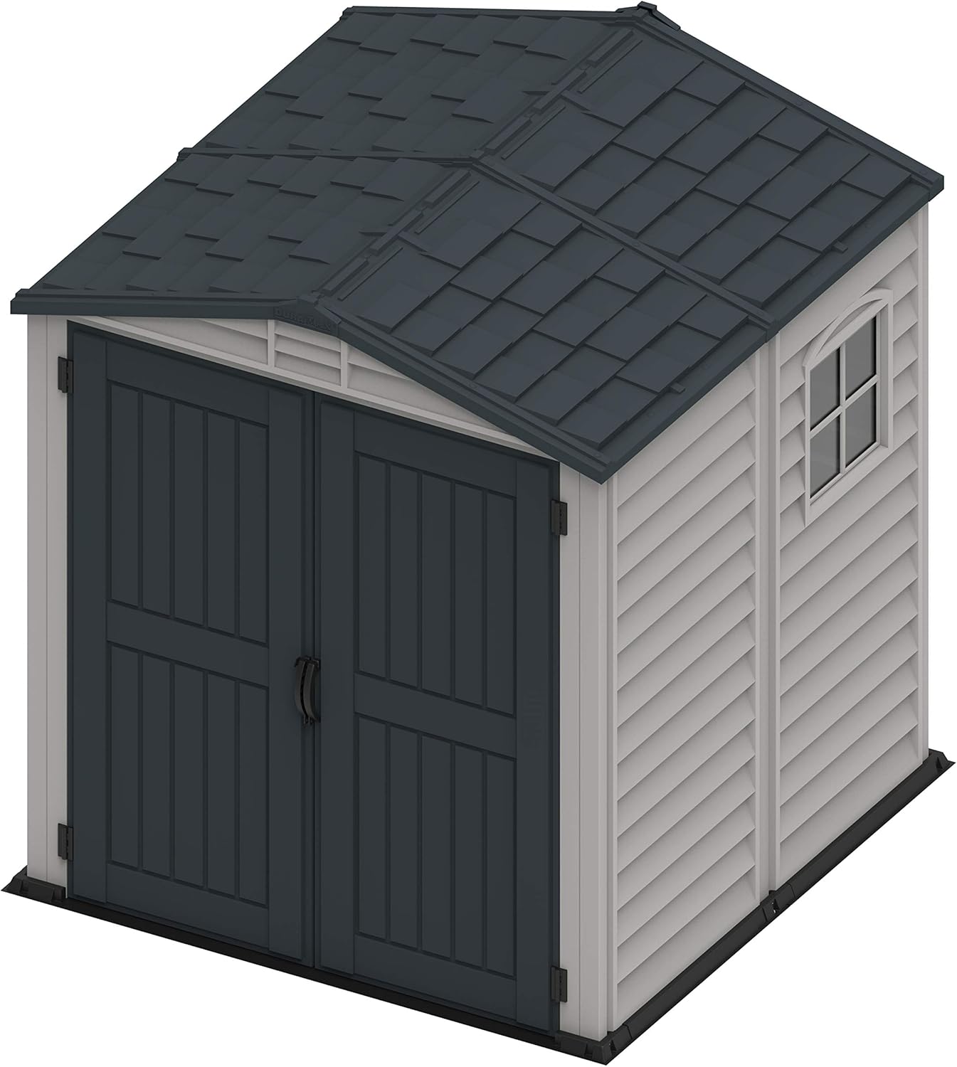 Duramax StoreMate PLUS 6 x 6 (3.65 m²) Kunststoff gerätehaus mit robustem Kunststoffboden und 1 festen Fenster, robuste Metalldachkonstruktion, feuerhemmend und wartungsfrei, Dunkelgrau & Adobe