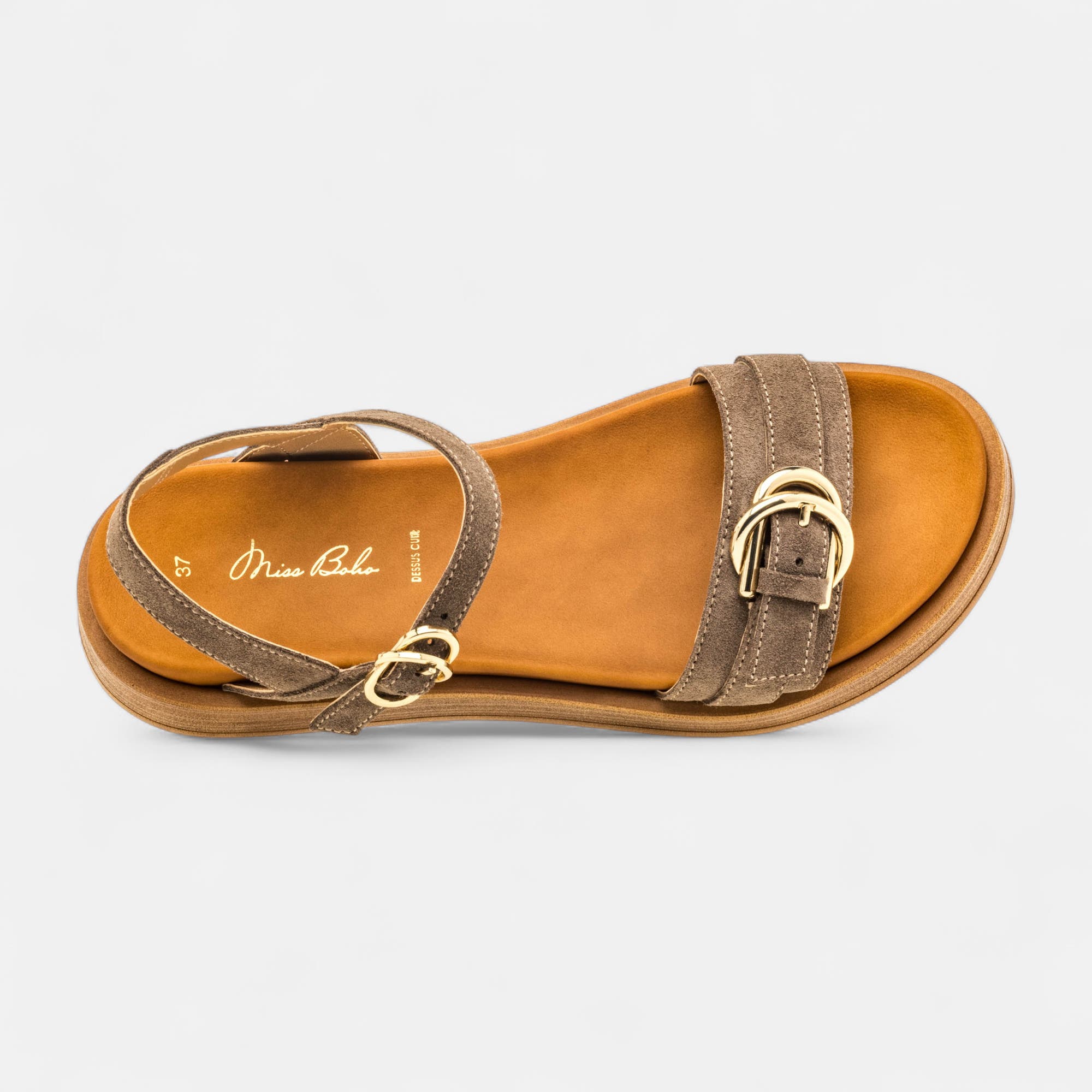 Nu-pieds Femme en cuir taupe