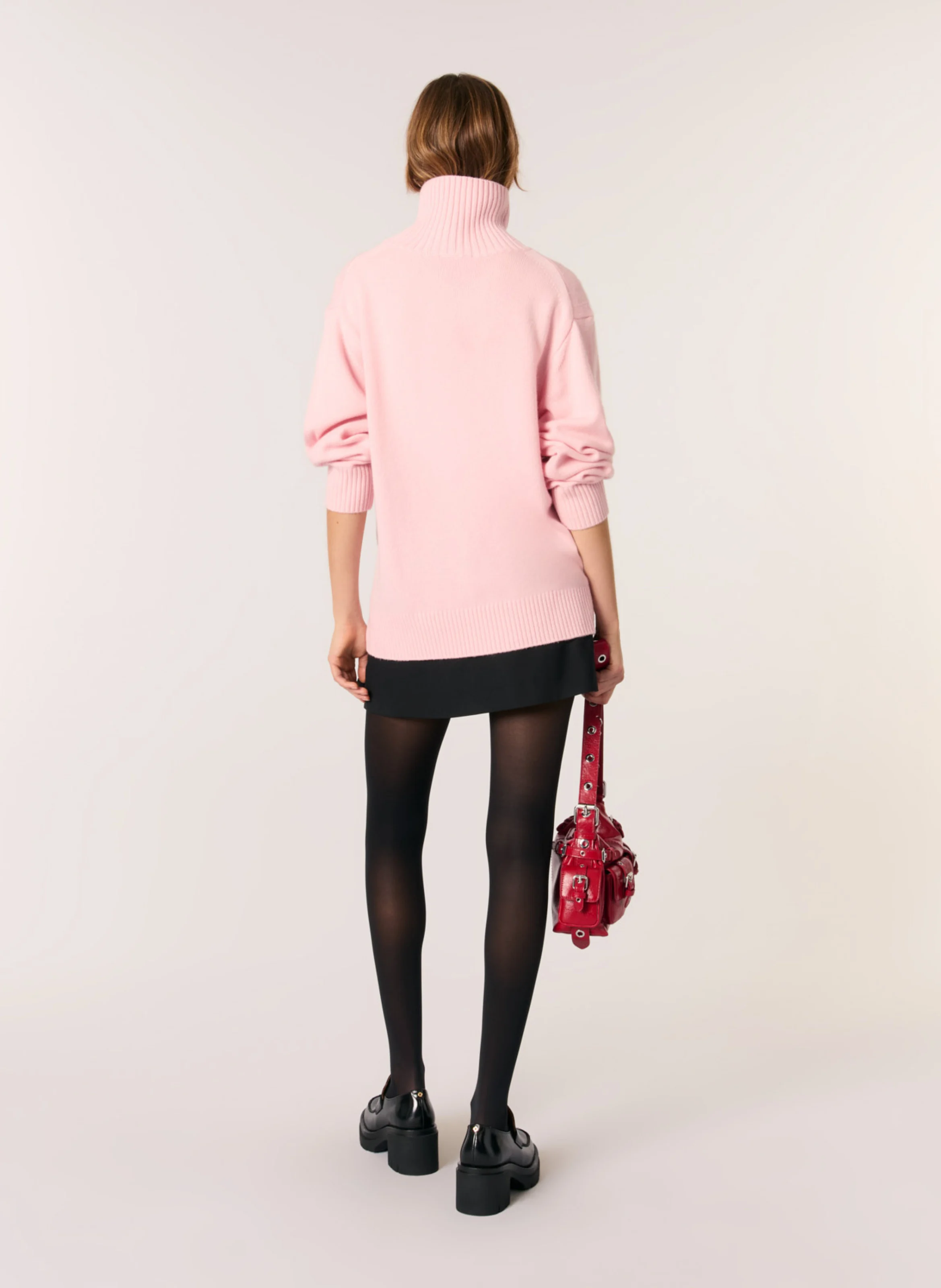 Pull col montant en laine mélangée | Rose