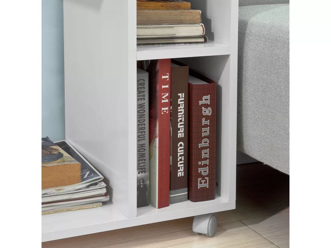 Bout De Canapé Table D’appoint Moderne Roulante Avec 2 Étagères De Rangement, Fbt48-w