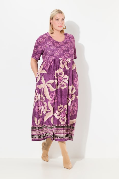 Jerseykleid, A-Linie, floraler Mustermix